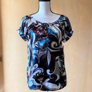 NWT Sz S Rampage Satin Floral Short Sleeve Blouse